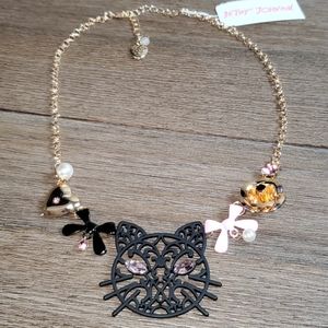 Betsey Johnson Black Kitty Face Necklace